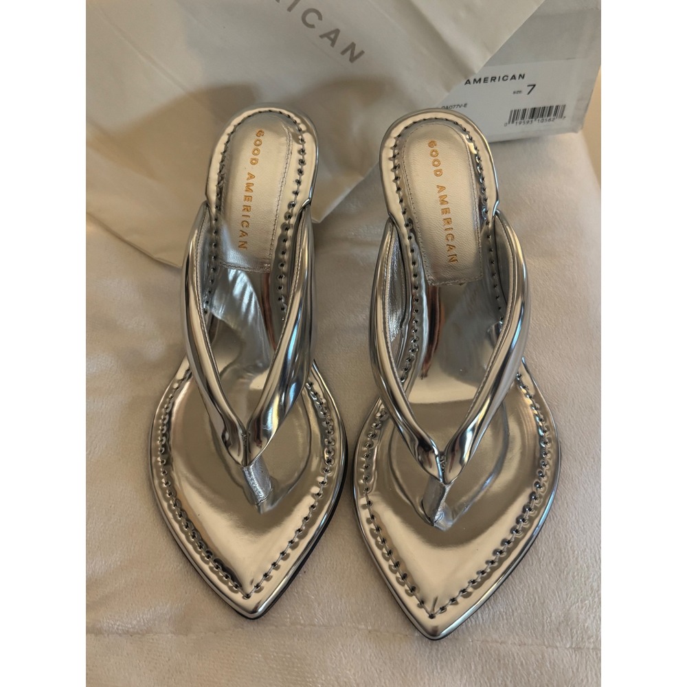 Good American Cinder-01 Silver Metallic Pointed Toe Clear Heel Sandals‎ Size 7